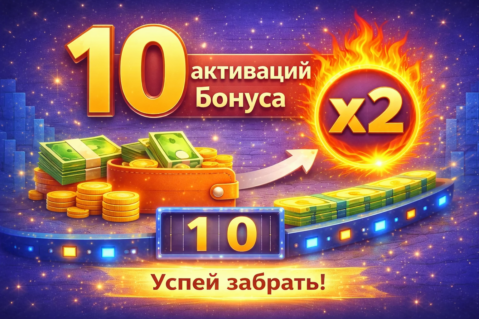 Запущено 10 активаций бонуса x2