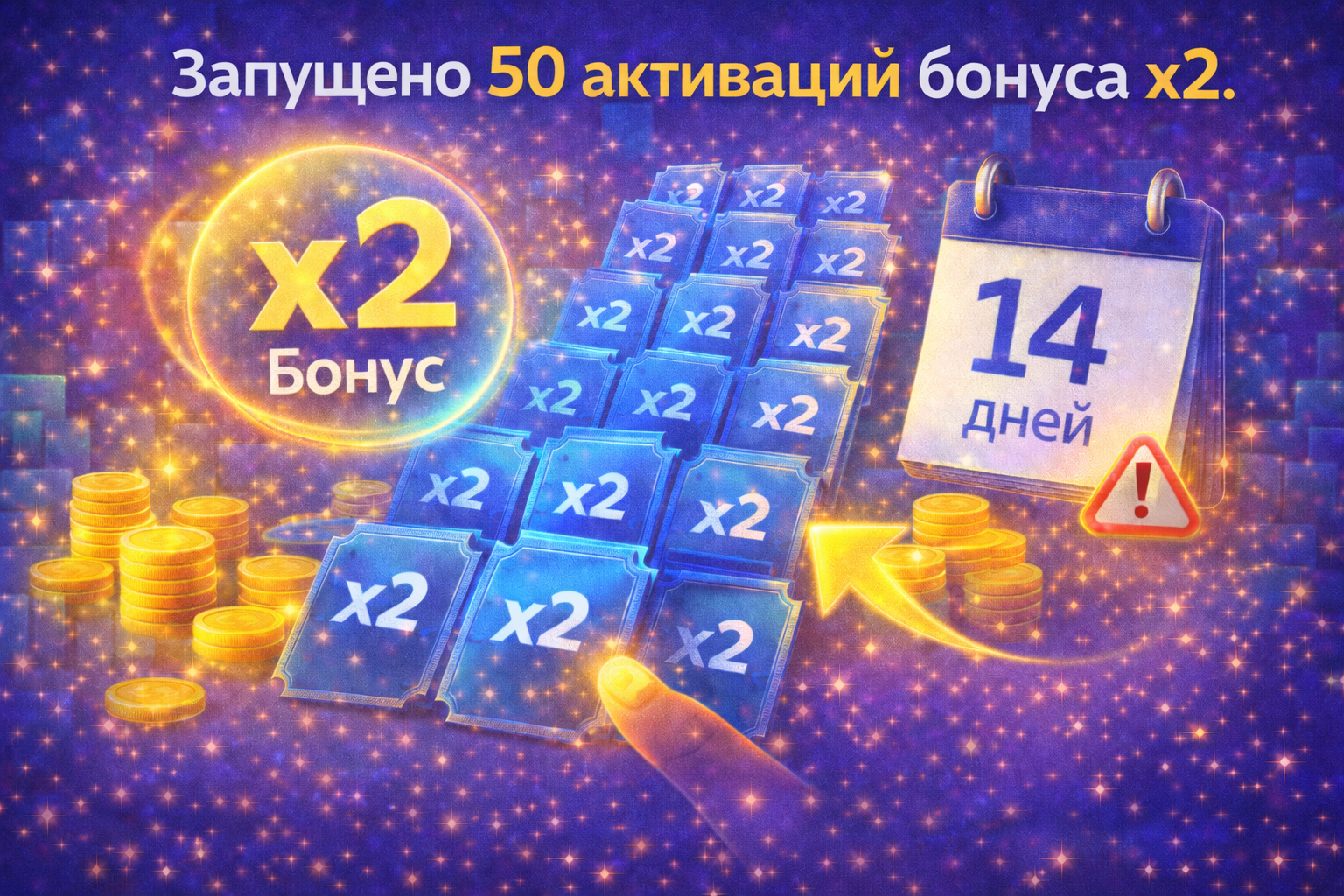 Запущено 50 активаций бонуса x2