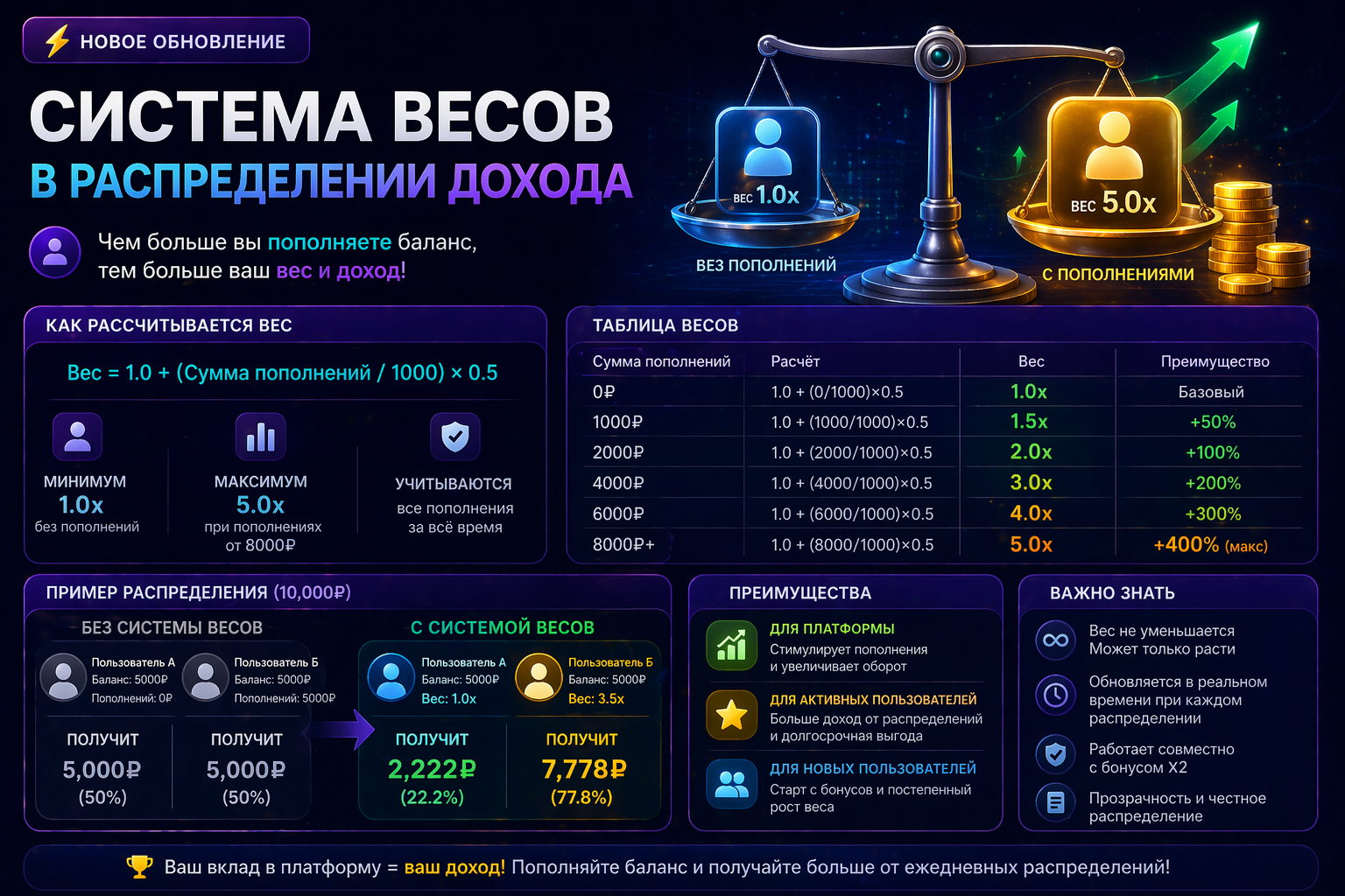 ⚡️ Важное обновление — система весов в распределении дохода
